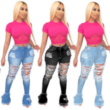 Fashion Sexy Ripped Hole Jeans Women Trousers Flare Pants